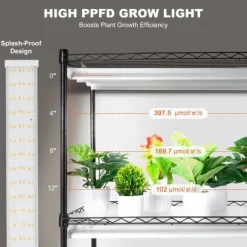 Plantestativer^DIY Plantestativ med Vokse-lamper, 6 Etagers, 192W, 70,9” Høj, Justerbar Plant Grow Hylde til Indendørs Planter.