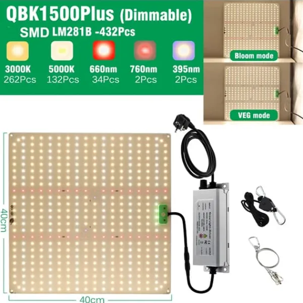Discount Dæmpbar LED Vækstlys, Justerbart Spektrum, Energi Effektiv,QBK1500Plus-DIM Krukkeplanter Indendørs