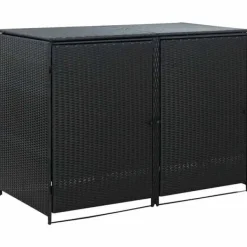 Skure, Garager & Carports^Dobbelt skraldespandsskjuler i polyrattan | Farve: Sort | Størrelse: 148x80x111 cm