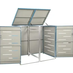 Clearance Dobbelt skraldespandsskjuler i rustfrit stål - Rummeligt design | Størrelse: 138x77,5x112,5 cm Skure, Garager & Carports