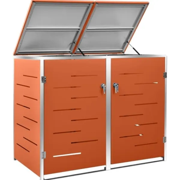 Skure, Garager & Carports^Dobbelt skraldespandsskjuler i rustfrit stål - Robust og luftcirkulerende | Størrelse: 138x77,5x112,5 cm