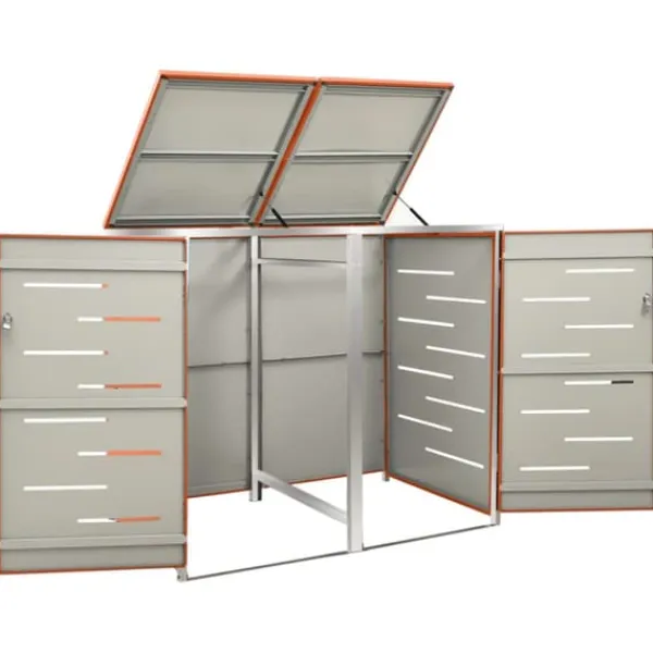Skure, Garager & Carports^Dobbelt skraldespandsskjuler i rustfrit stål - Robust og luftcirkulerende | Størrelse: 138x77,5x112,5 cm