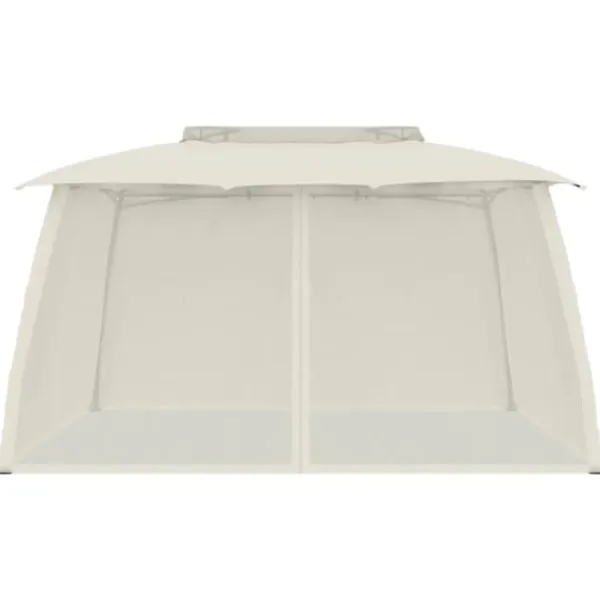 Telte & Lysthuse^Dobbelt tag pavillon 3,93x2,93 m med meshvægge | Farve: Creme | Stål рамme