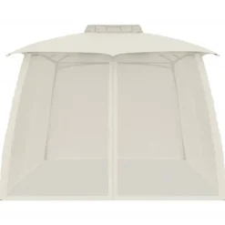 Telte & Lysthuse^Dobbelt tag pavillon 3,93x2,93 m med meshvægge | Farve: Creme | Stål рамme