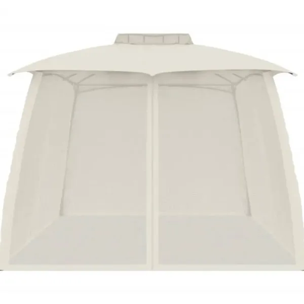 Telte & Lysthuse^Dobbelt tag pavillon 3,93x2,93 m med meshvægge | Farve: Creme | Stål рамme