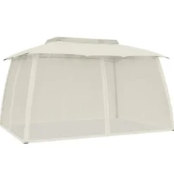 Telte & Lysthuse^Dobbelt tag pavillon 3,93x2,93 m med meshvægge | Farve: Creme | Stål рамme