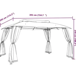 Telte & Lysthuse^Dobbelt tag pavillon 3,93x2,93 m med meshvægge | Farve: Creme | Stål рамme