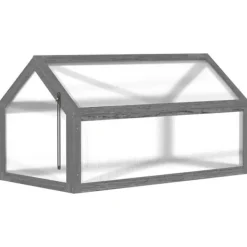 Drivhus^Drivbænk i træ 90x52x49,5 cm, lysgennemtrængeligt låg, vinterbestandig – grå