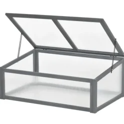 Drivhus^Drivbænk i træ 100x65x40 cm, UV-beskyttelse, lysgennemtrængelig, grå – vintertåligt minidrivhus