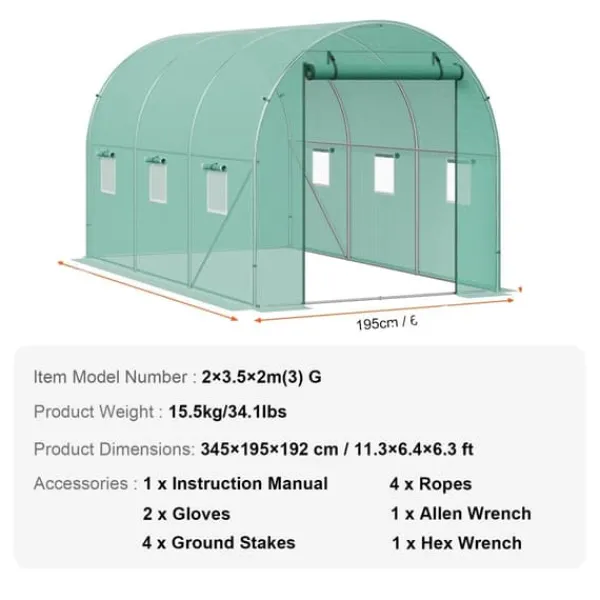 Drivhus^Drivhus, kraftig ramme, effektiv ventilation,12x7x7 ft