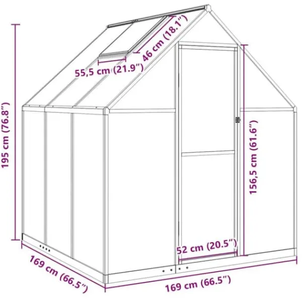 Outlet Drivhus med fundamentramme - Aluminium antracitgrå | 169x169x195 cm Drivhus