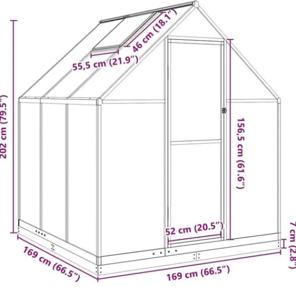 Drivhus^Drivhus med fundamentramme i aluminium - 169x169x202 cm | Farve: Sølv