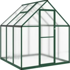 Sale Drivhus med fundamentramme i aluminium - Vejrbestandigt | Størrelse: 169x169x195 cm | Farve: Grøn Drivhus