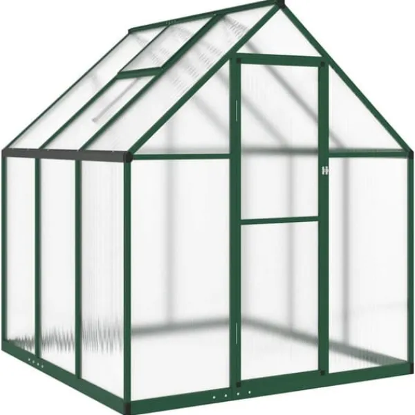 Sale Drivhus med fundamentramme i aluminium - Vejrbestandigt | Størrelse: 169x169x195 cm | Farve: Grøn Drivhus