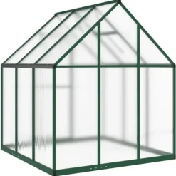 Sale Drivhus med fundamentramme i aluminium - Vejrbestandigt | Størrelse: 169x169x195 cm | Farve: Grøn Drivhus