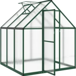 Sale Drivhus med fundamentramme i aluminium - Vejrbestandigt | Størrelse: 169x169x195 cm | Farve: Grøn Drivhus