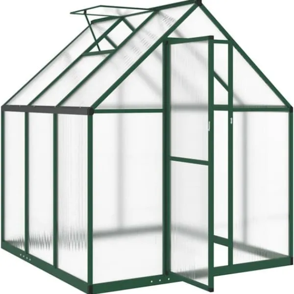 Sale Drivhus med fundamentramme i aluminium - Vejrbestandigt | Størrelse: 169x169x195 cm | Farve: Grøn Drivhus