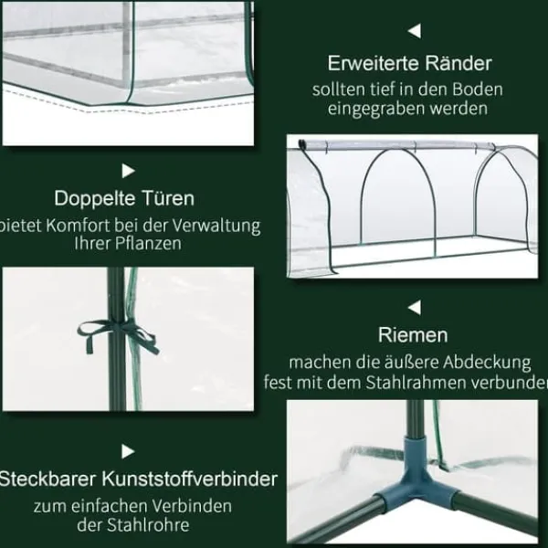 Drivhus^Drivhus 250x100x80 cm, stål/PVC, med dør – drivbænk til planteopdræt