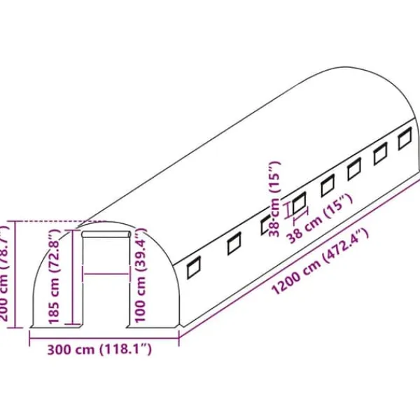 Drivhus^Drivhusovertræk 36 m² - Beskyt dine planter | Størrelse: 3x12x2 m | Farve: Transparent