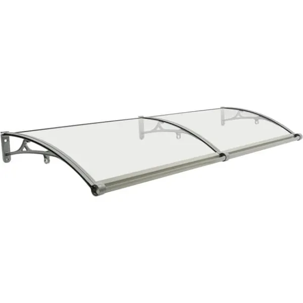 Skure, Garager & Carports^Dørmarkise & Døroverdækning - Buet Regnskærm - 200×60 cm - Aluminiumlegering + PVC - Bæreevne 200 kg - −35–120 °C - Klar Plade, Sølvramme