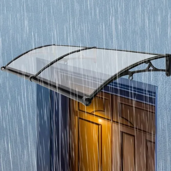 Skure, Garager & Carports^Dørmarkise & Døroverdækning - Buet Regnskærm - 200×60 cm - Aluminiumlegering + PVC - Bæreevne 200 kg - −35–120 °C - Klar Plade, Sølvramme