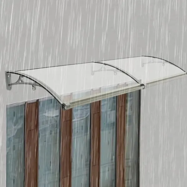 Skure, Garager & Carports^Dørmarkise & Døroverdækning - Buet Regnskærm - 200×60 cm - Aluminiumlegering + PVC - Bæreevne 200 kg - −35–120 °C - Klar Plade, Sølvramme