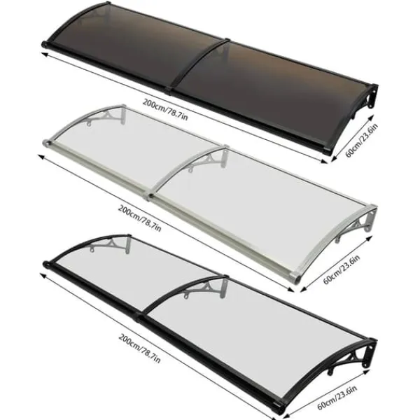 Skure, Garager & Carports^Dørmarkise & Døroverdækning - Buet Regnskærm - 200×60 cm - Aluminiumlegering + PVC - Bæreevne 200 kg - −35–120 °C - Klar Plade, Sølvramme