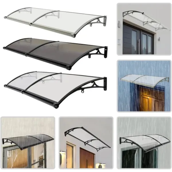 Skure, Garager & Carports^Dørmarkise & Døroverdækning - Buet Regnskærm - 200×60 cm - Aluminiumlegering + PVC - Bæreevne 200 kg - −35–120 °C - Klar Plade, Sølvramme