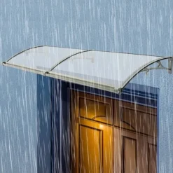 Skure, Garager & Carports^Dørmarkise & Døroverdækning - Buet Regnskærm - 200×60 cm - Aluminiumlegering + PVC - Bæreevne 200 kg - −35–120 °C - Klar Plade, Sølvramme