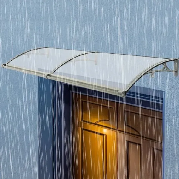 Skure, Garager & Carports^Dørmarkise & Døroverdækning - Buet Regnskærm - 200×60 cm - Aluminiumlegering + PVC - Bæreevne 200 kg - −35–120 °C - Klar Plade, Sølvramme