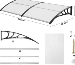 Buer, Spalier, Lysthuse Uden Tag^Dørtag - Udendørs markise til dør/vindue - Størrelse 190 x 98,5 cm - Aluminiumsramme - PU-belagt polyester - Vandtæt og UV-beskyttelse - Buet design | CDON