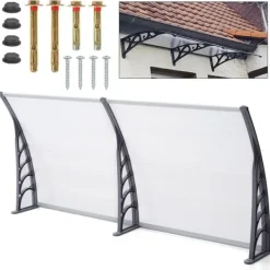 Hot Dør-/vinduesoverdækning, polycarbonat, sort ramme, transparent PC-plade, regn- og UV-beskyttelse, vejrbestandig Buer, Spalier, Lysthuse Uden Tag