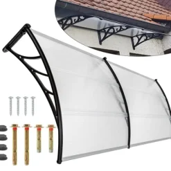 Hot Dør-/vinduesoverdækning, polycarbonat, sort ramme, transparent PC-plade, regn- og UV-beskyttelse, vejrbestandig Buer, Spalier, Lysthuse Uden Tag