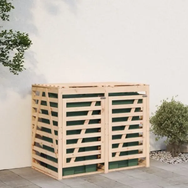 Sale Dubbel sopkärlsskjul i massiv furu - Ventilerad design | Färg: Natur | Storlek: Standard Skure, Garager & Carports