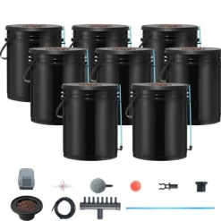 Kit Til Plante- & Urtedyrkning^DWC Hydroponics dyrkessystem, Deep Water Culture, 8 spande med luftpumpe, effektiv vandkultur, let at bruge