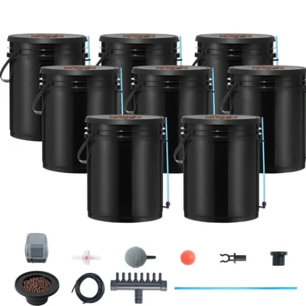 Kit Til Plante- & Urtedyrkning^DWC Hydroponics dyrkessystem, Deep Water Culture, 8 spande med luftpumpe, effektiv vandkultur, let at bruge