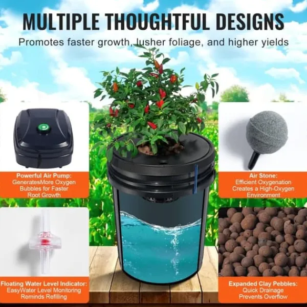 Kit Til Plante- & Urtedyrkning^DWC Hydroponics Vækstsystem, Deep Water Culture, 4 Spande med Luftpumpe, Effektiv Vanding, Hurtig Vækst