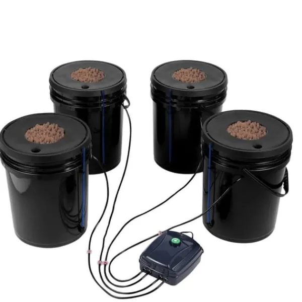 Kit Til Plante- & Urtedyrkning^DWC Hydroponics Vækstsystem, Deep Water Culture, 4 Spande med Luftpumpe, Effektiv Vanding, Hurtig Vækst