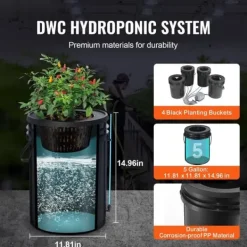 Kit Til Plante- & Urtedyrkning^DWC Hydroponics Vækstsystem, Dybvandskultur med Top Drip, 4 Spande, Effektiv Vækst, Hydroponisk Havearbejde