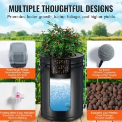 Kit Til Plante- & Urtedyrkning^DWC Hydroponics Vækstsystem, Dybvandskultur med Top Drip, 4 Spande, Effektiv Vækst, Hydroponisk Havearbejde