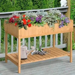 Hot Dyrkningsbord med 8 rum & afløb, hylde, massivt grantræ, 110x46x76 cm Plantningsbænke
