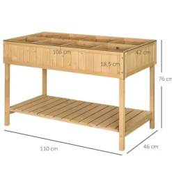 Hot Dyrkningsbord med 8 rum & afløb, hylde, massivt grantræ, 110x46x76 cm Plantningsbænke