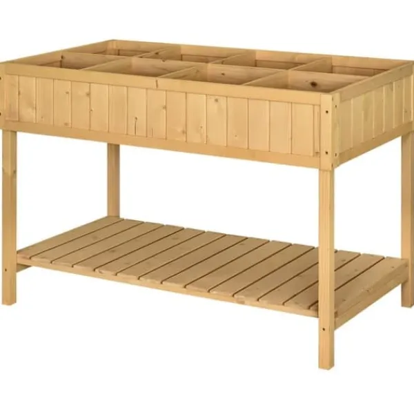 Hot Dyrkningsbord med 8 rum & afløb, hylde, massivt grantræ, 110x46x76 cm Plantningsbænke
