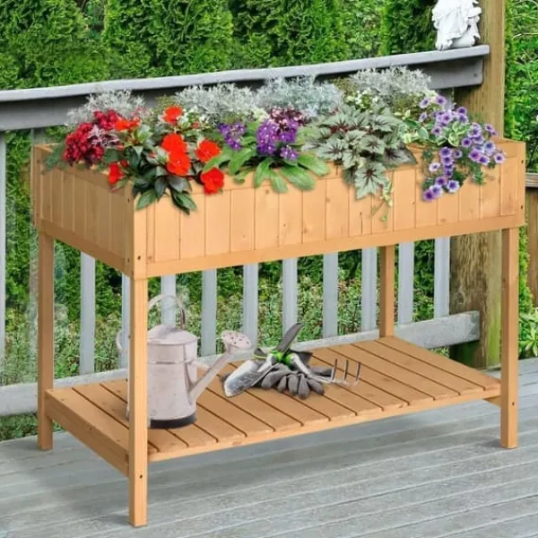 Hot Dyrkningsbord med 8 rum & afløb, hylde, massivt grantræ, 110x46x76 cm Plantningsbænke