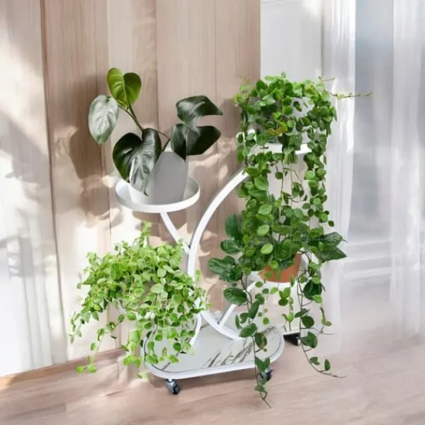 Plantestativer^ECARLA metal blomsterstander på hjul 50x25x80cm SZ43B