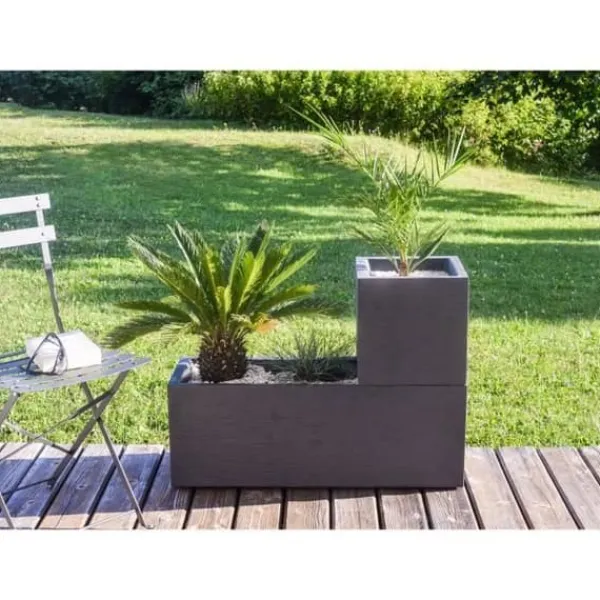 Clearance EDA PLASTIQUE Graphit Up Fyrkantig blomlåda - 21 L - 29.5 x 29.5 x 29.5 cm - Antracitgrå Krukker & Plantebeholdere