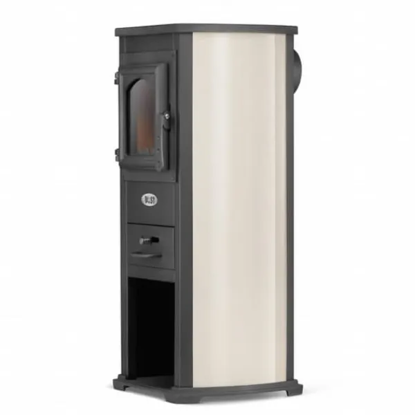 New EKONOMIK LUX Multifunktionel Træbrændeovn - 6,6 kW, Kogeplade, Rød/Beige/Antracit Brændeovne