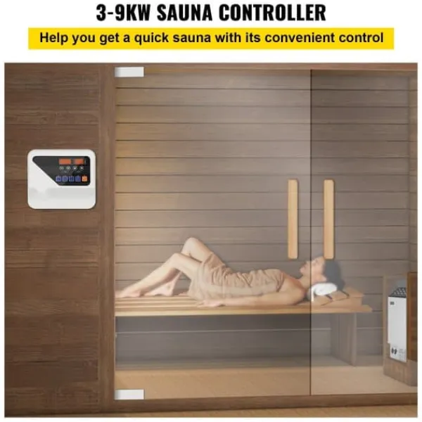 Sauna^Ekstern saunavarmer controller til 3KW-9KW. Kontroller tid og temperatur fra 40-105°C effektivt.