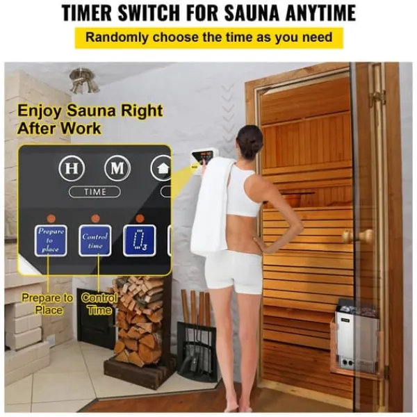 Sauna^Ekstern saunavarmer controller til 3KW-9KW. Kontroller tid og temperatur fra 40-105°C effektivt.