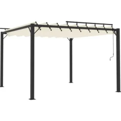 Elegant pavillon 3x3 m med justerbart lameltag | Farve: Creme | Materiale: Aluminium og stof Buer, Spalier, Lysthuse Uden Tag